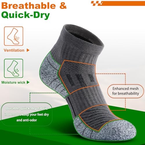 Compression Ankle Socks – Cozy Cushioned Hiking Running for Men Large 4 Grey