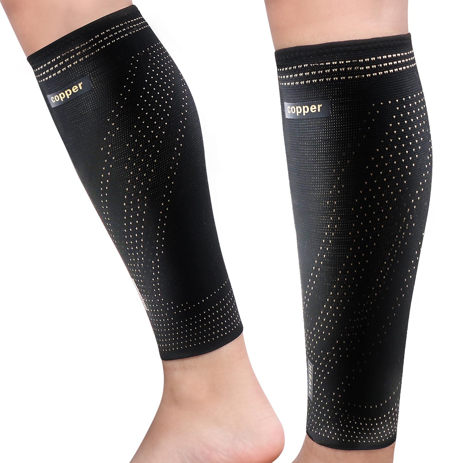 Hiball Copper Calf Compression Sleeves for Men & Women, Lower Large, Black