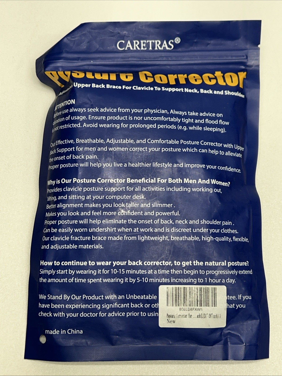 Posture Corrector Adjustable Upper Back Brace Caretras Large 31”-39”