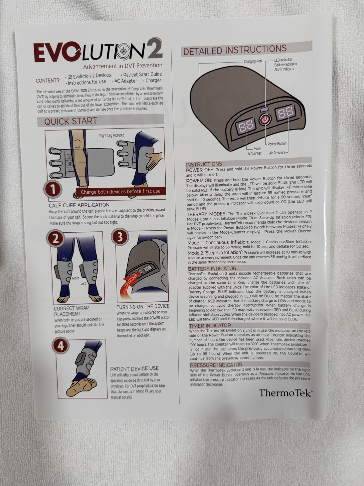 ThermoTek Evolution 2 DVT Compression Therapy System w Calf Cuff Complete Tested