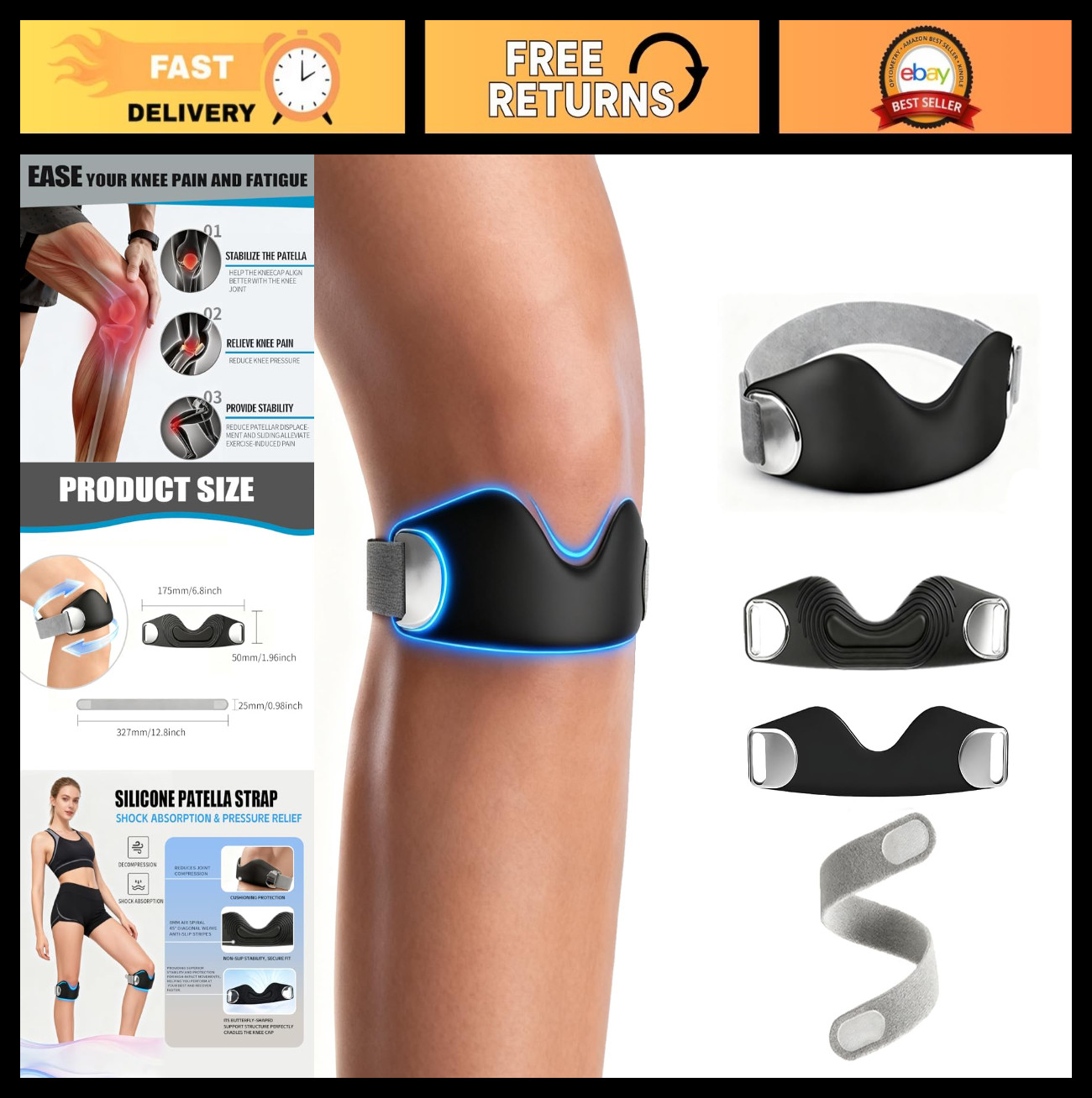 Adjustable Knee Strap 2-Pack for Pain Relief & Tendonitis Support – Non-Slip Fit