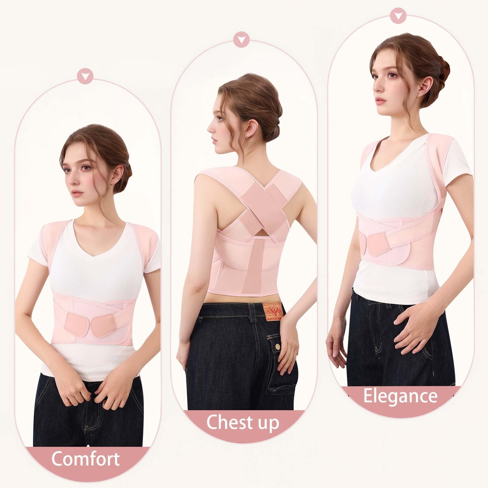 QFE Posture Corrector for Women and Men Back Medium (Waist 27.5″-31.5″), Pink