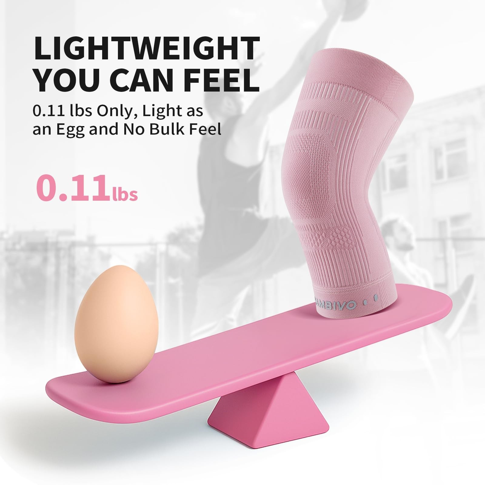 2 PCS Knee Compression Sleeve UltraThin Lightweight Light Pink Medium