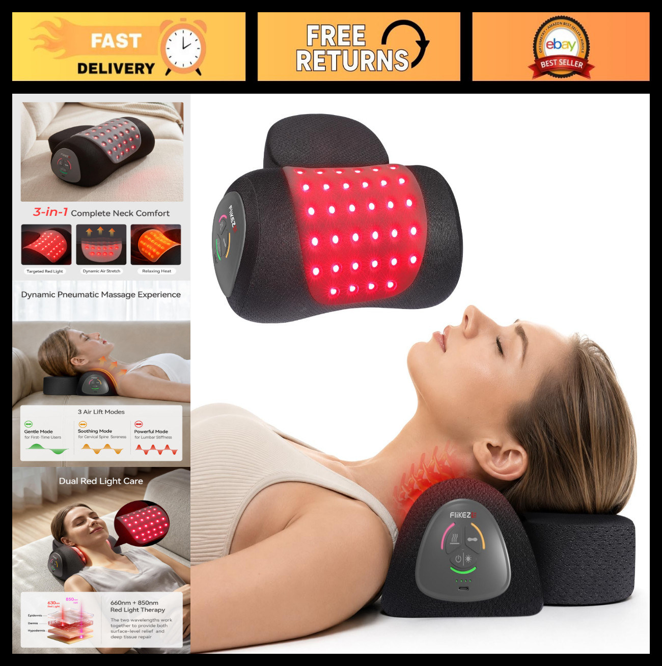 Heated Cervical Traction Device with Red Light Therapy & Massage | Neck Stretche