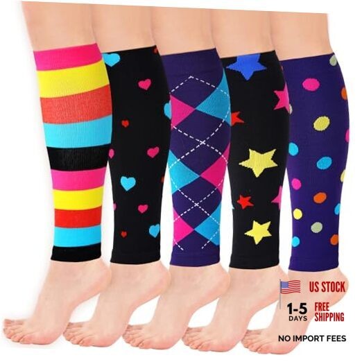 5 Pairs Calf Compression Sleeve Women Footless Compression Socks Support