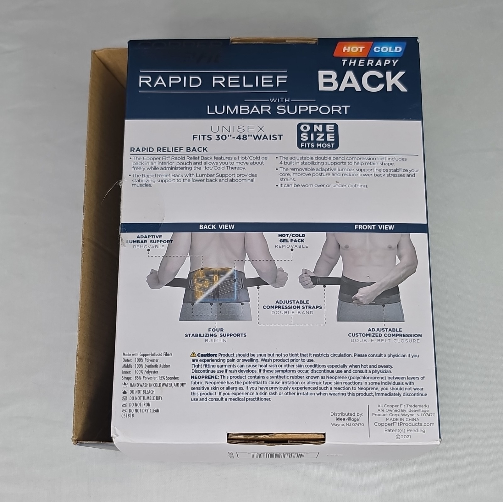 Copper Fit Rapid Relief+ Back Support Wrap Hot/Cold Gel Pack Lumbar, One Size