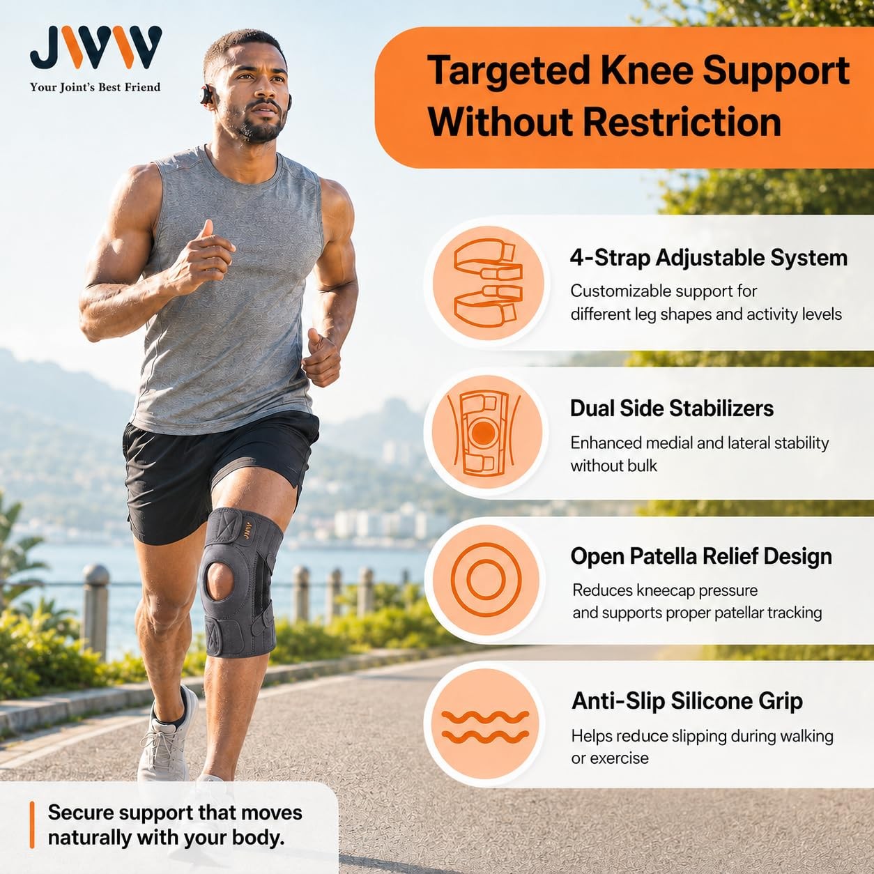 ELITE Plus Size Open Patella Knee Brace for Men & Women, Side Stabilizers & P…