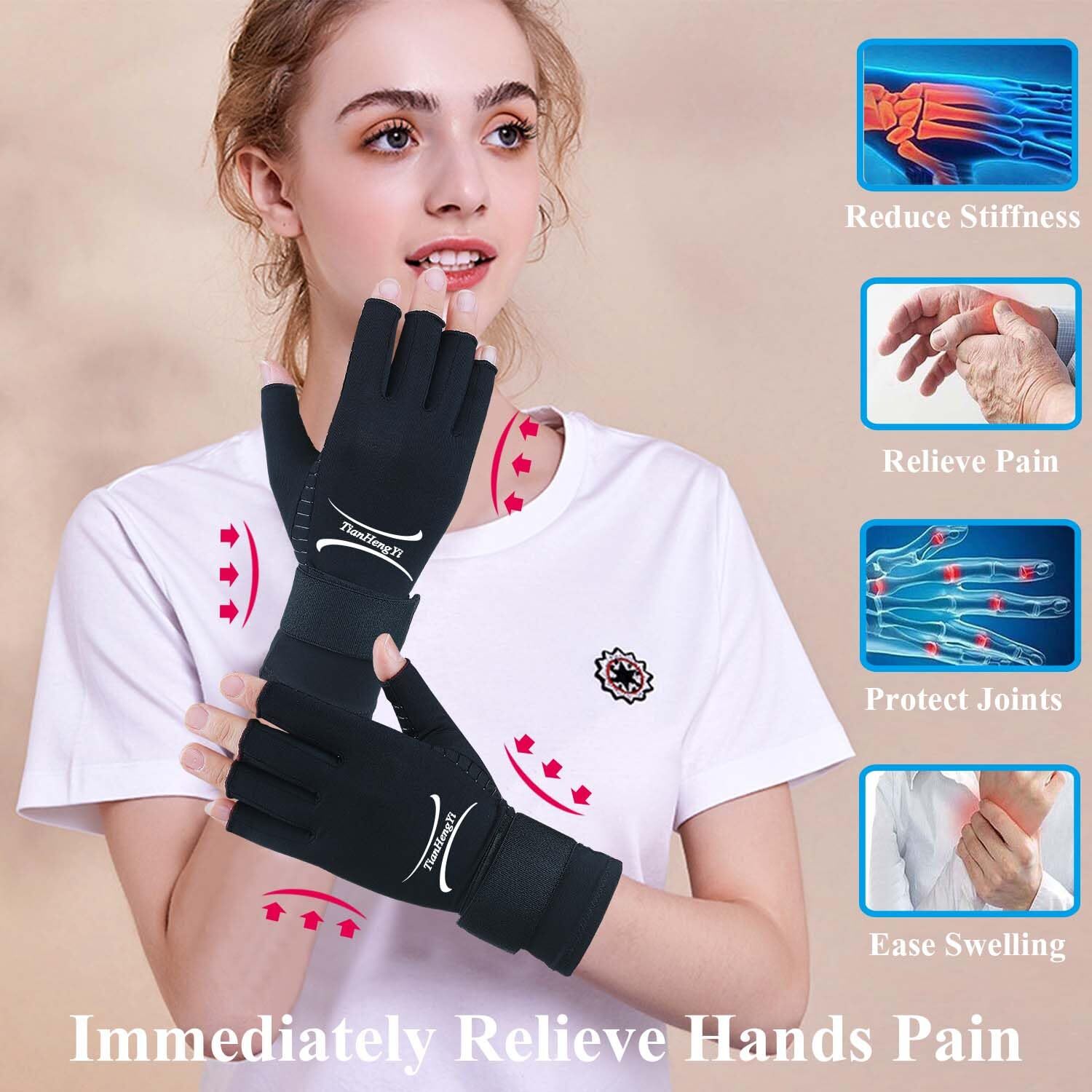 2 Pairs Compression Full Finger Arthritis Gloves Copper Gloves for Carpal Tunnel