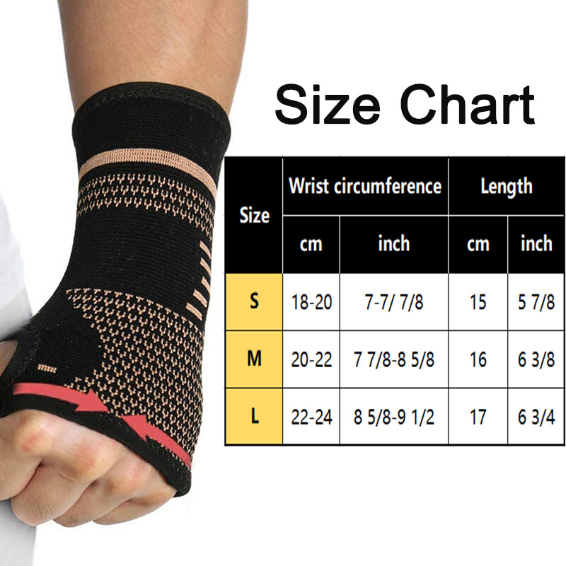 Copper Wrist Brace Support Sprain Carpal Tunnel Arthritis Compression Sleeve US