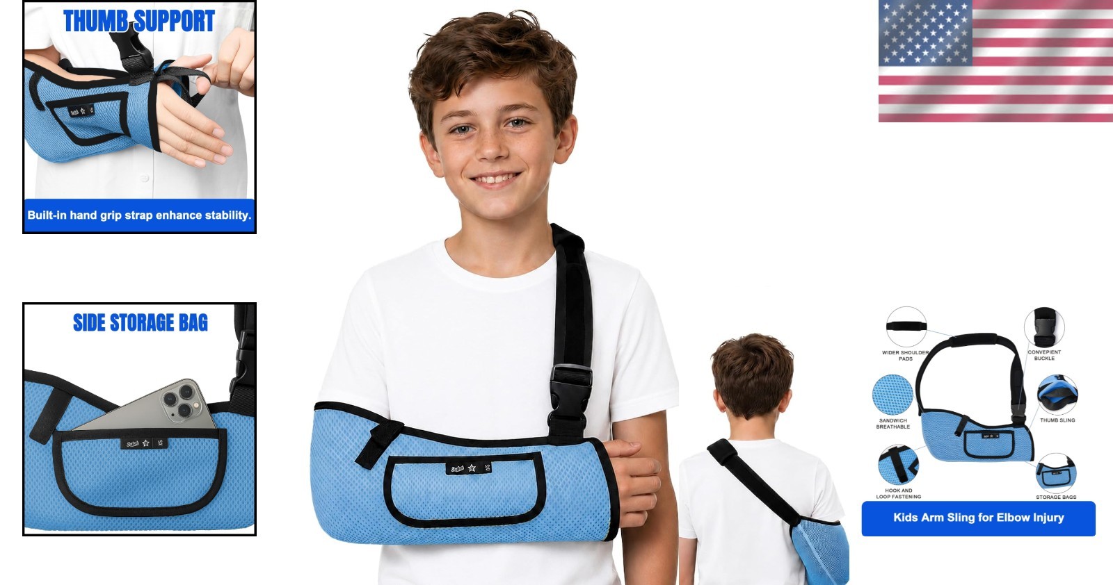 Adjustable Kids Arm Sling – Lightweight Breathable Shoulder Immobilizer in Blue