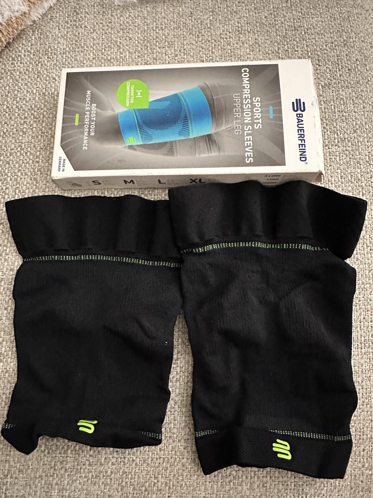 Bauerfeind Sports Compression Upper Leg Sleeves 1 Pair Black Small X-Long