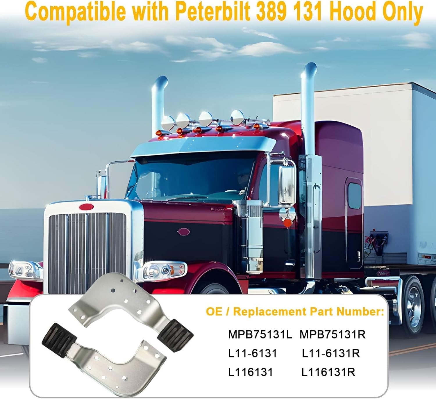2 Pack Left & Right Hood Bracket Fit for Peterbilt 389 131 Hood Only, Replace MP
