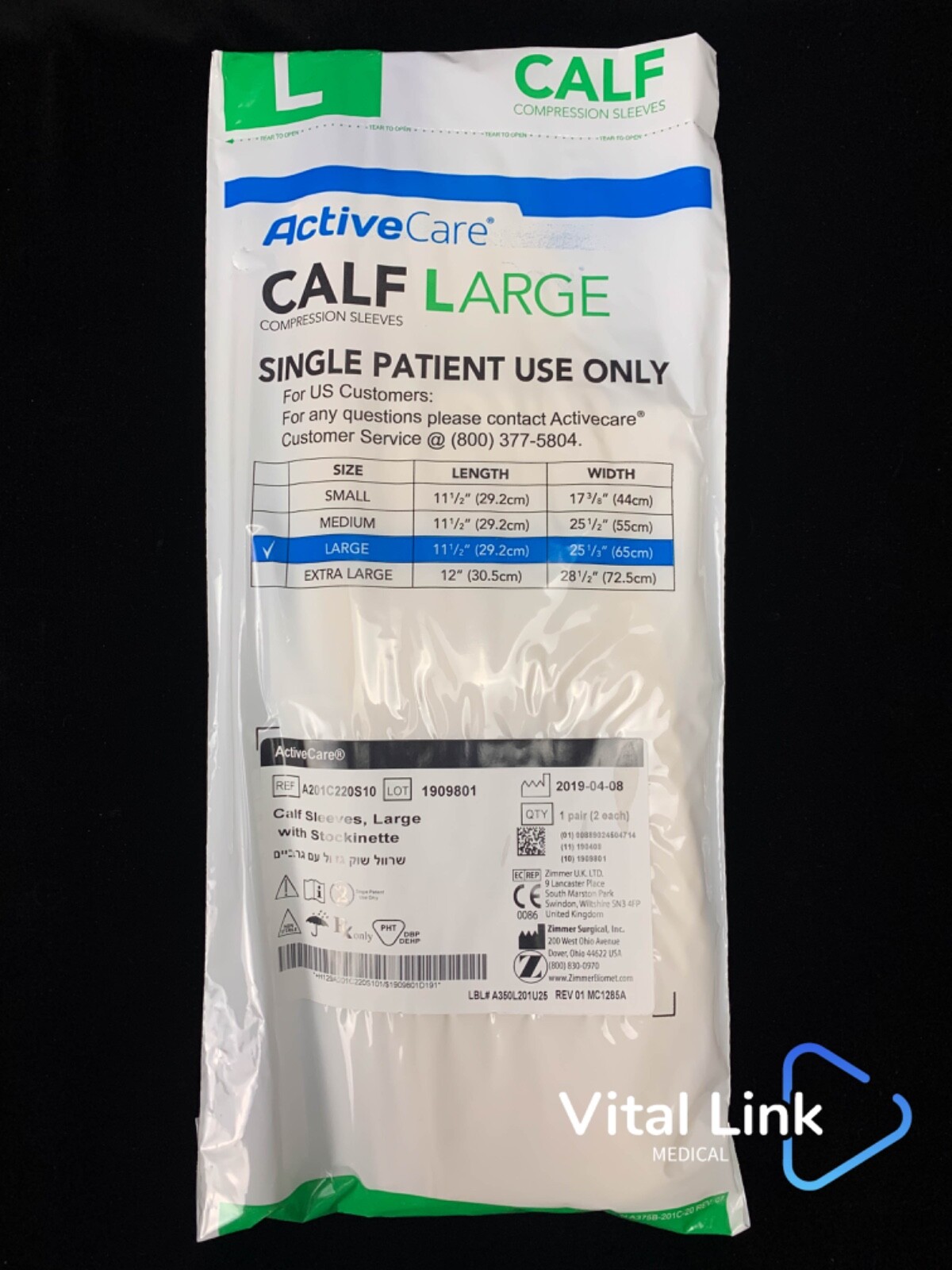 Zimmer ActiveCare Calf Compression Sleeves, Large With Stockinette A201C220S (5)
