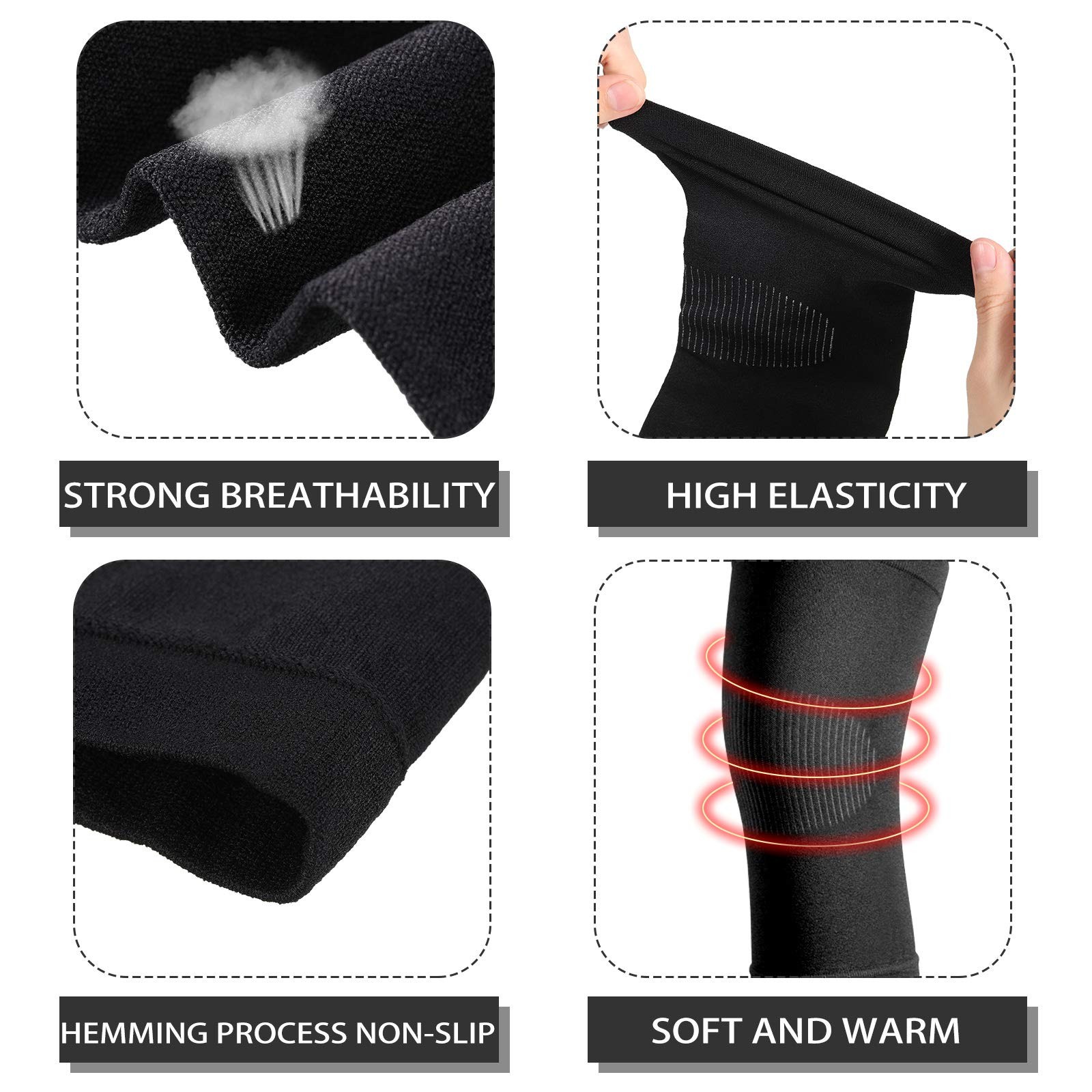 2 Pair Knee Brace Compression Sleeves 2 (Pack of 1), Black, Beige