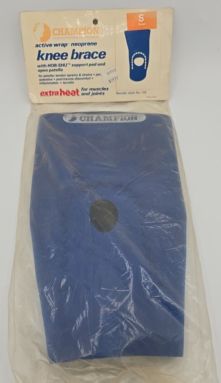 Vintage Champion Neoprene Knee Brace Made in USA, with HOR- SHU Blue, Size SMALL