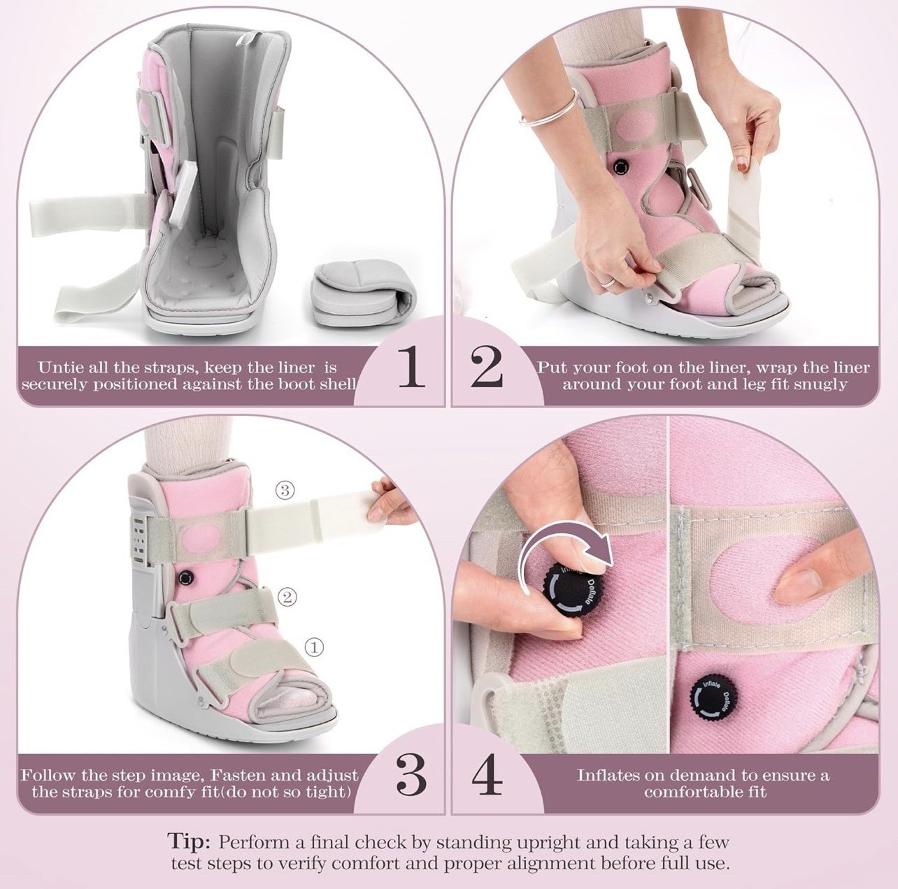 Jewlri Walking Boot Foot Injury Ankle Sprain Grey Pink Women Small