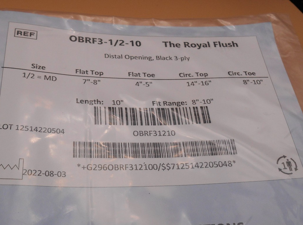 THE ROYAL FLUSH PROSTHETIC SINGLE SOC BLACK 3-PLY COOLMAX MADE IN USA 1/2=MD
