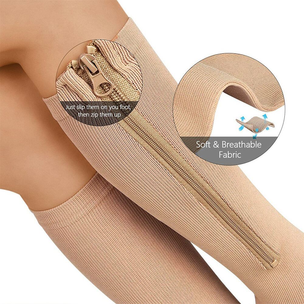 Zipper Compression Socks Stockings 20-30mmHg Sport Varicose Veins Arthritis Wrap