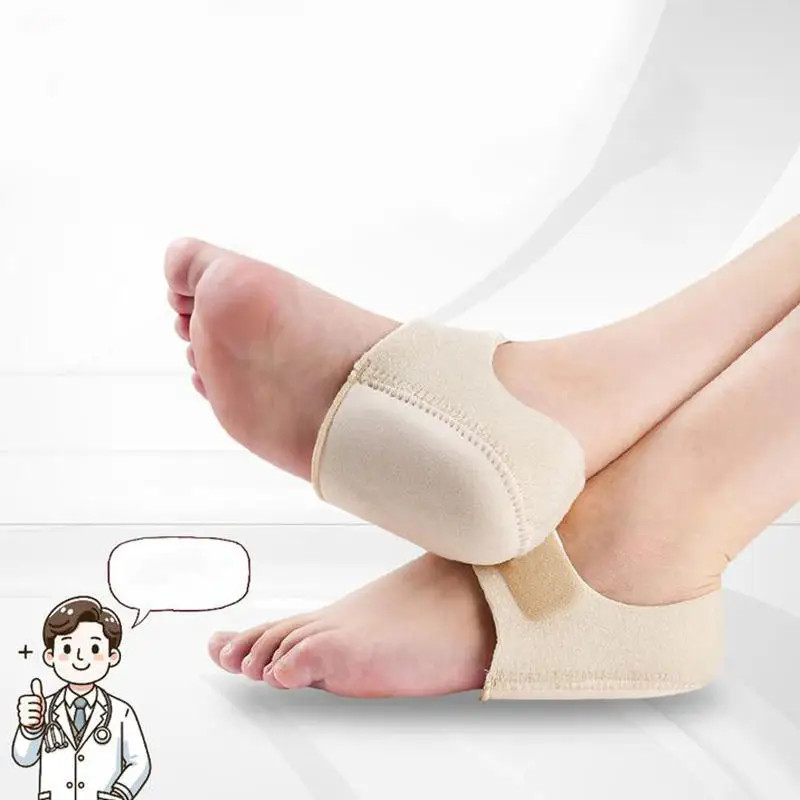 1 Pair Silicone Heel Pads Shock Absorption Adjustable Straps Anti Slip Insoles F