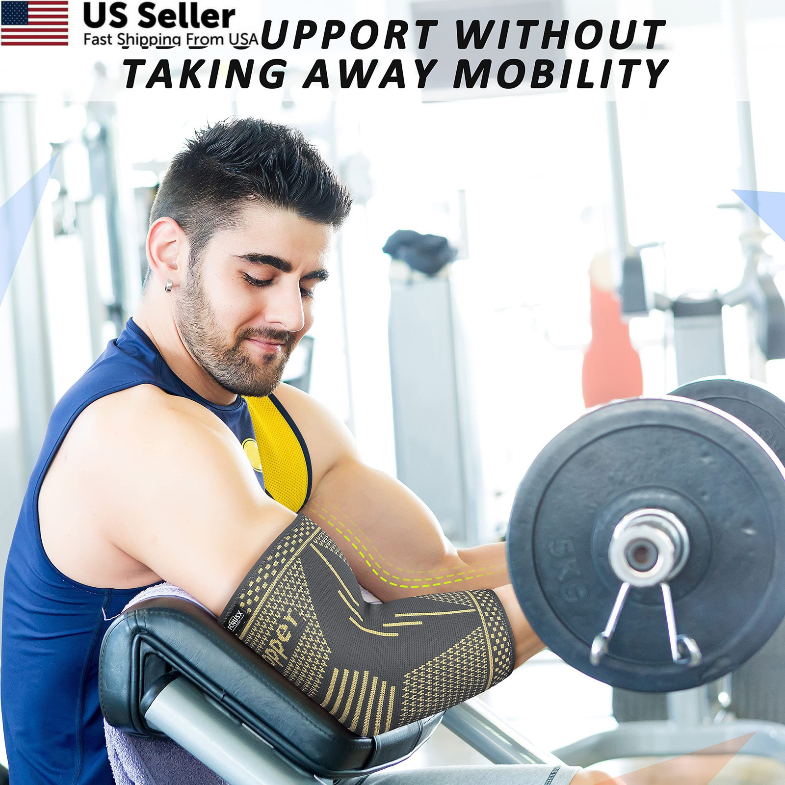 FCNUSX Copper Elbow Brace Compression Sleeves for Pain Relief X-Small, Gray