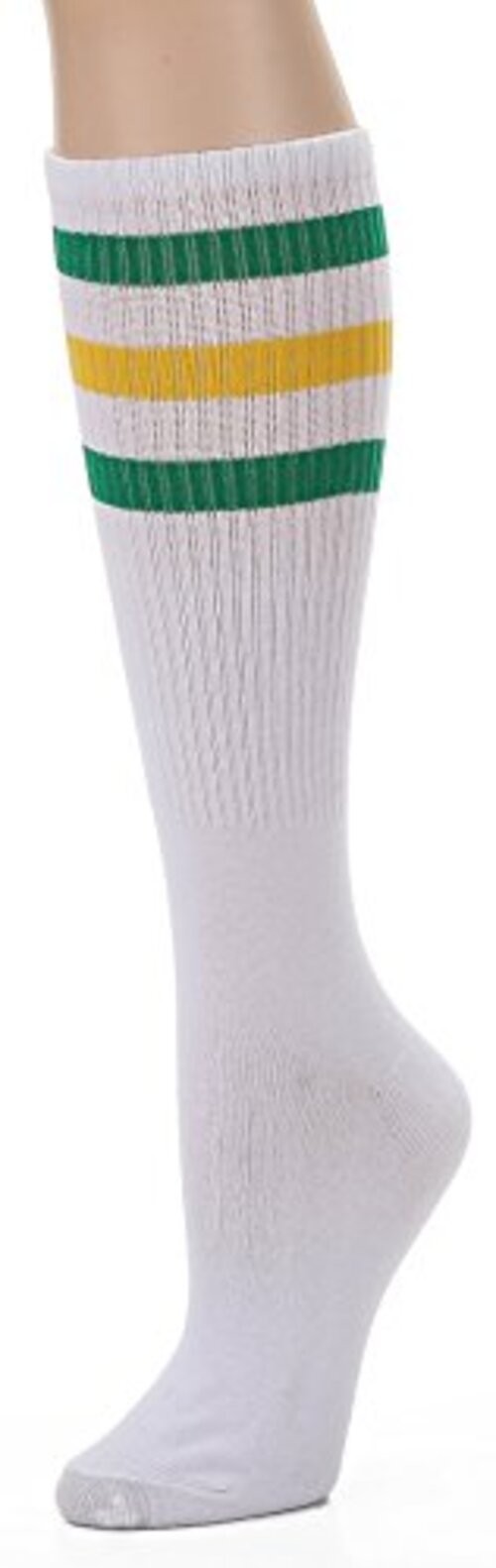 Knee High Tube Socks: Over the Calf Retro Striped One Size White/Green/Yellow