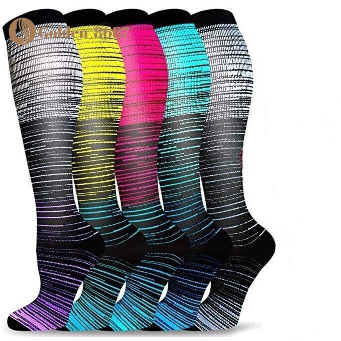 5 Pairs Compression Graduated Support Crew Mens Womens S/M-L/XL 15-20mmHg Socks