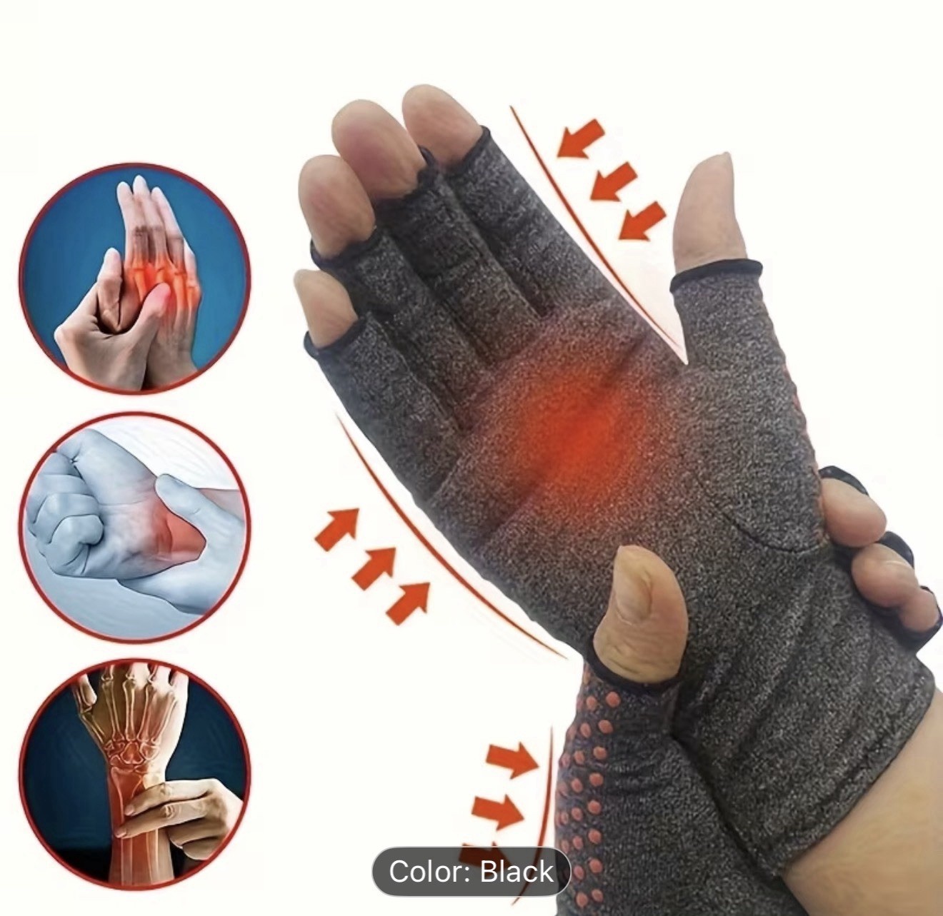 Arthritis Compression Gloves Fingerless Hand Support Carpal Tunnel Pain Relief