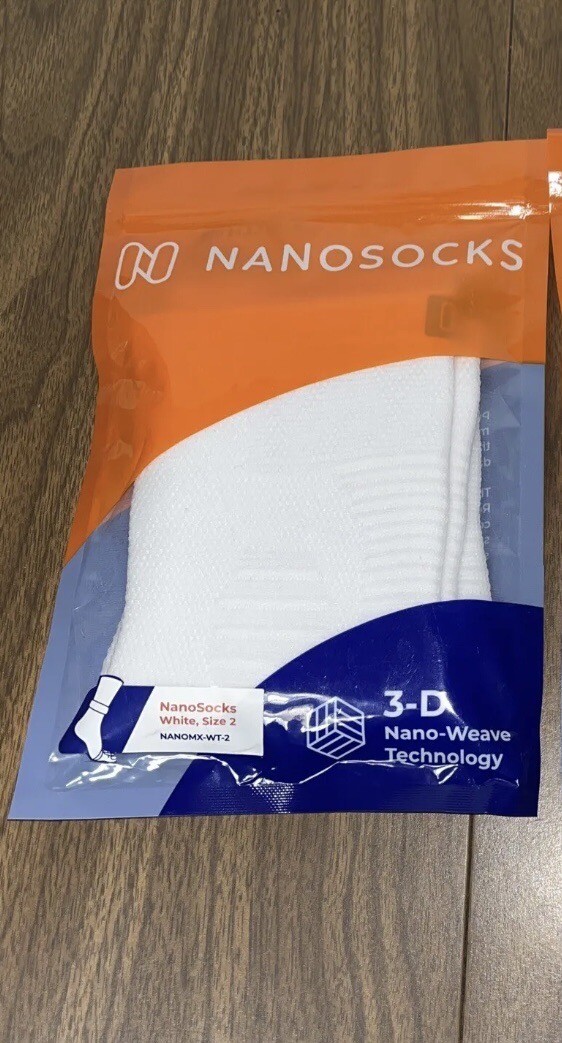 NEW! Nanosocks 3D Nano-Weave Technology Nanomx WHITE Size 2