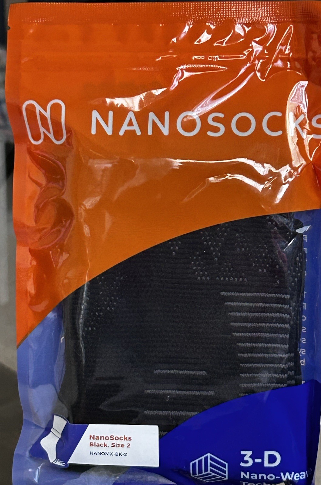 2 (two) Nanosocks Compression 3D Nano-Weave Technology Nanomx-BK-2 Black Size 2