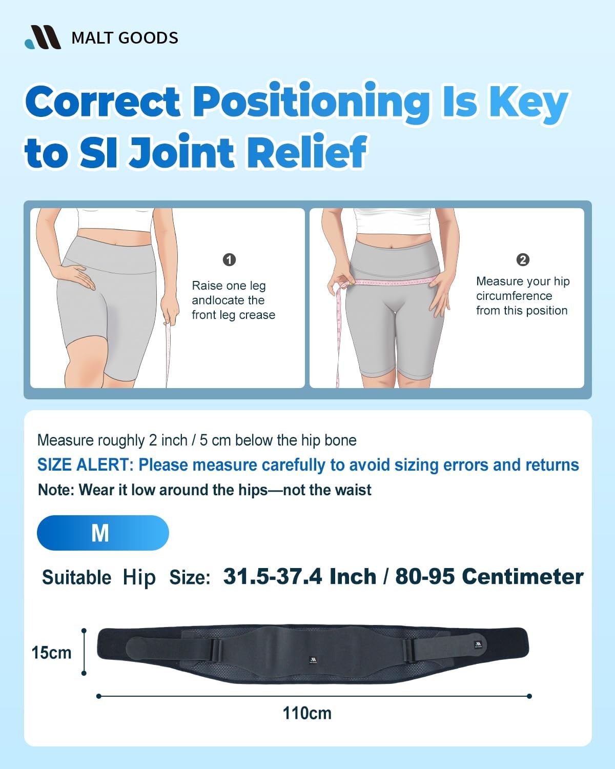 Widened SI Joint Support Belt with 3D Massage Pads – Anti-Slip Sacroiliac Brace