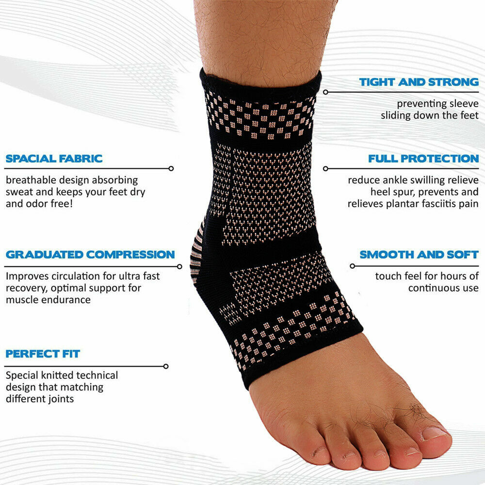 Copper Ankle Support Compression Sleeve Brace Plantar Fasciitis Socks for Sports
