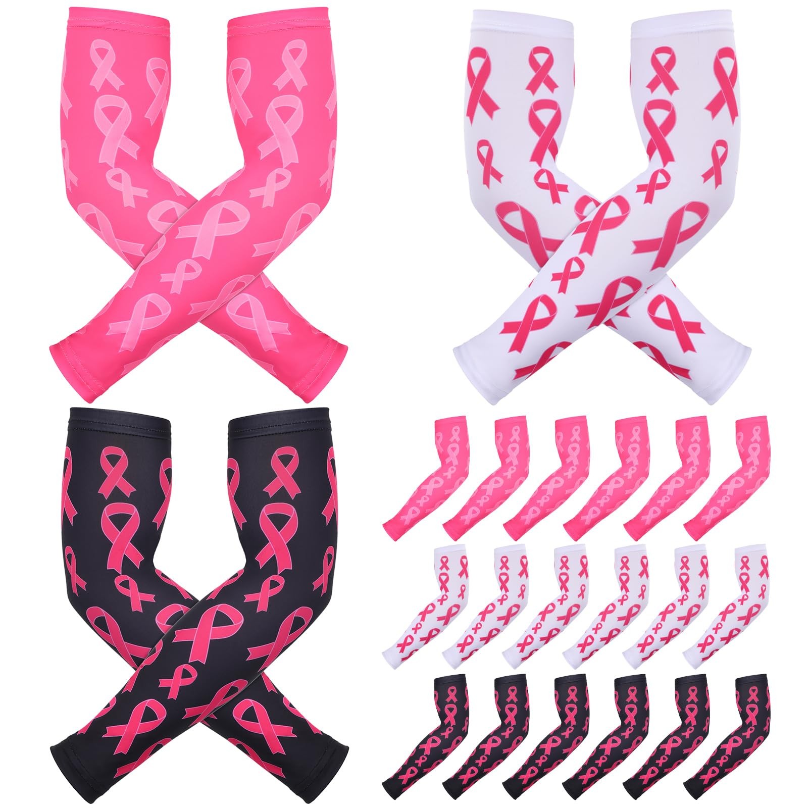 12 Pairs Pink Football Arm Sleeves Youth Breast Cancer Awareness Women Men