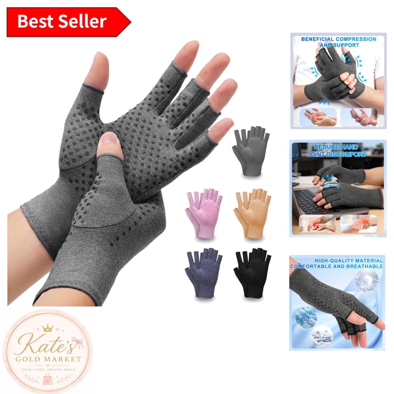 2 Pairs of Arthritis Compression Gloves – Breathable & Comfortable for Daily Use