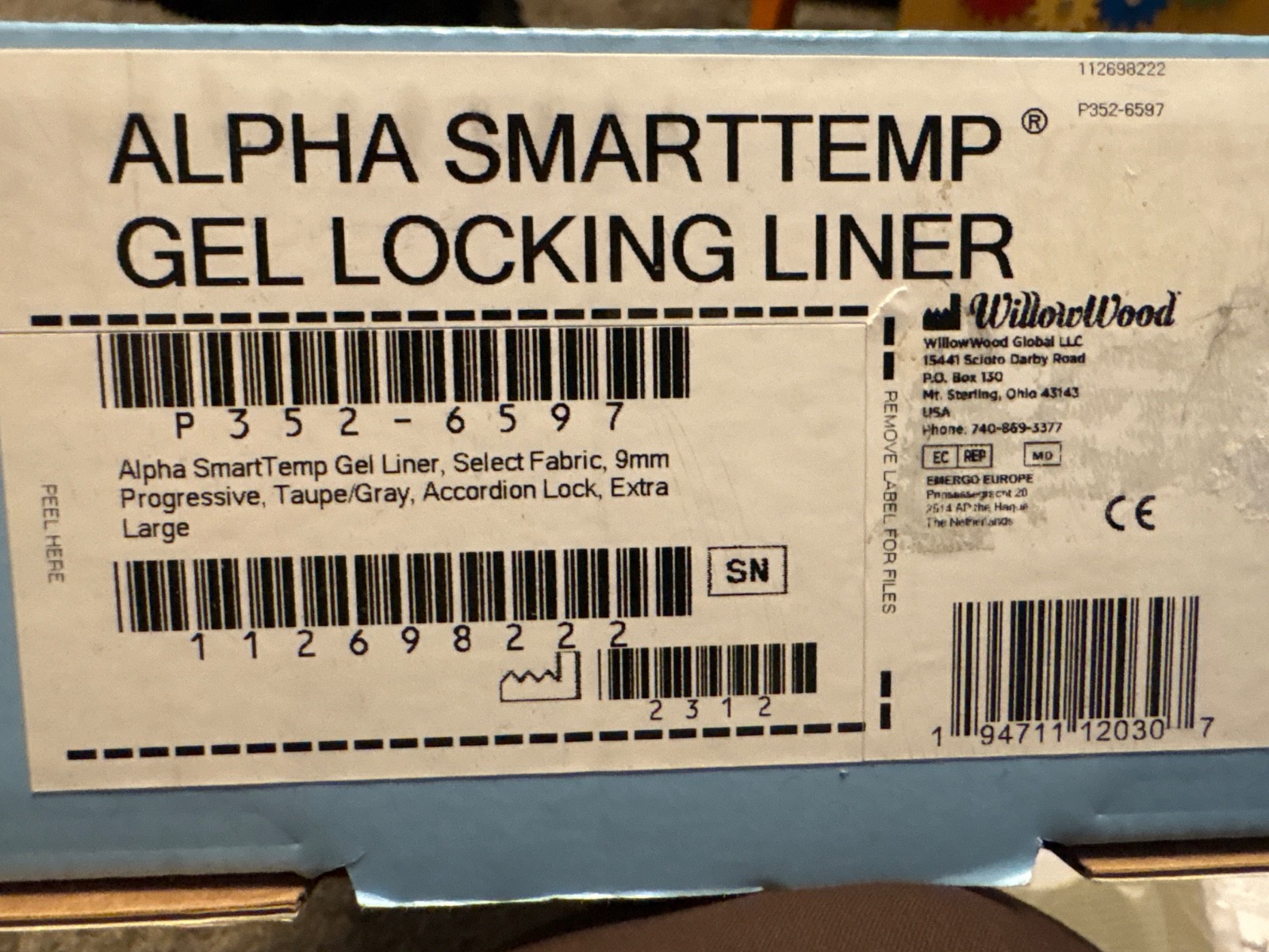 Willowwood Alpha Smart Temp Gel Locking Liner 9mm, Gray, Accordian lock, XL