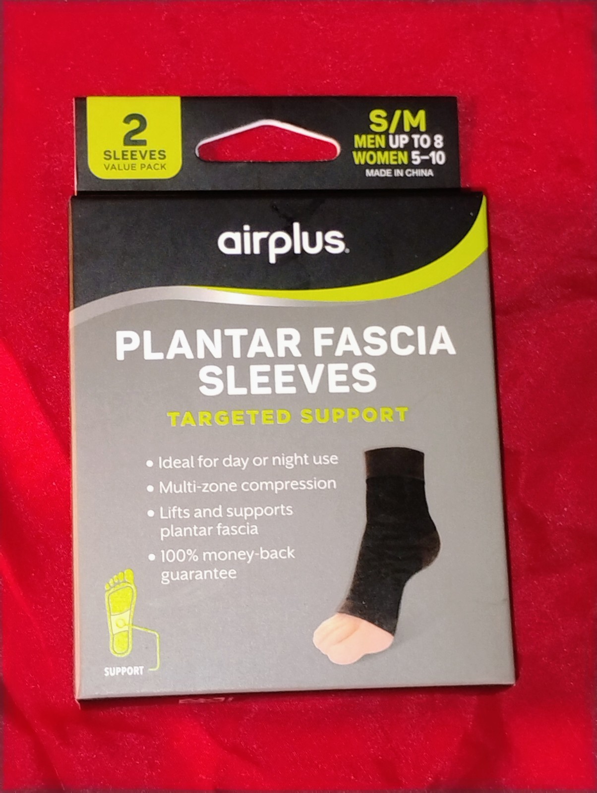 AIRPLUS PLANTAR FASCIA SLEEVES Unisex Black Small/Medium Men 5-8 Women 5-10