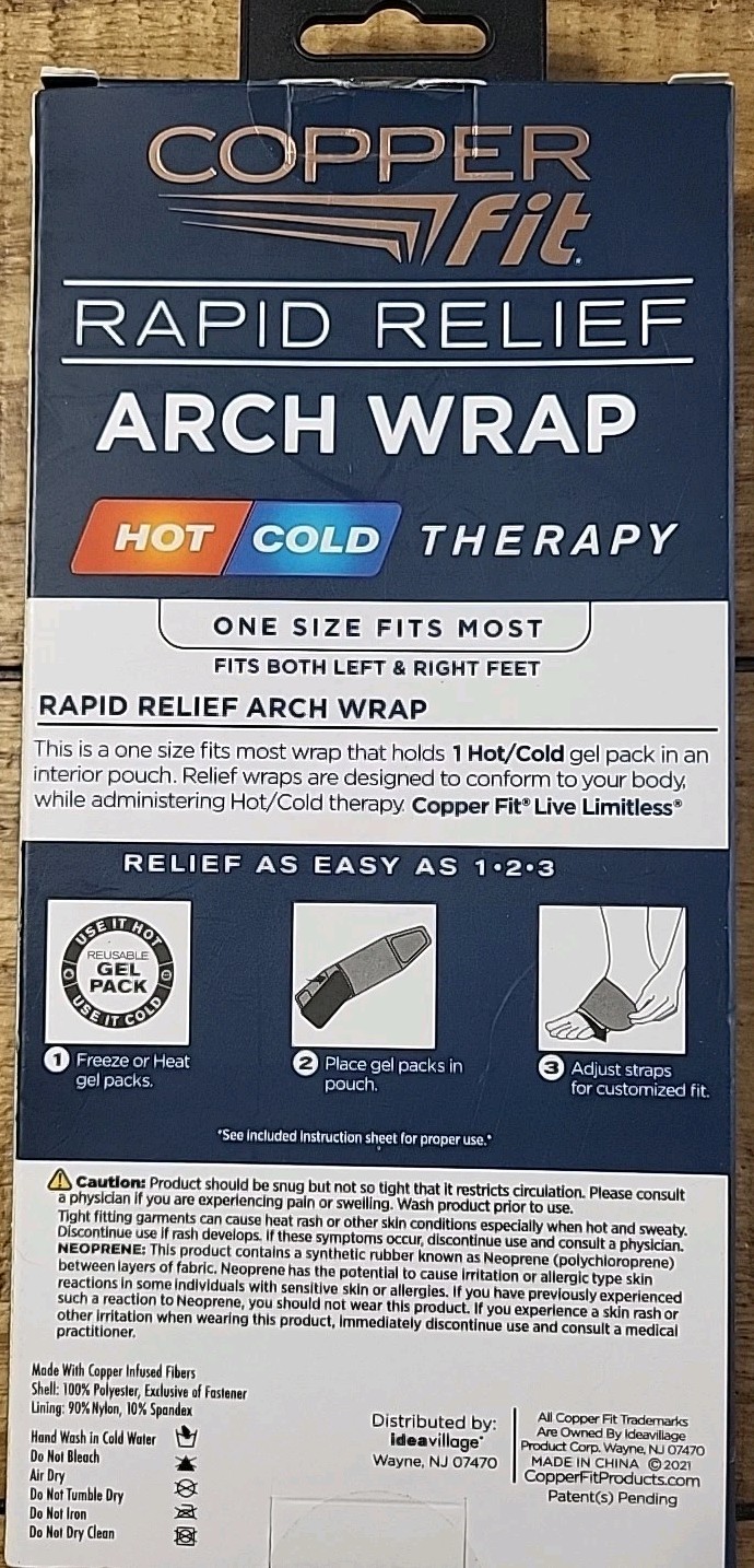 Copper Fit Plus Arch Wrap Rapid Relief with Gel Pack Adjustable Fit One Size New
