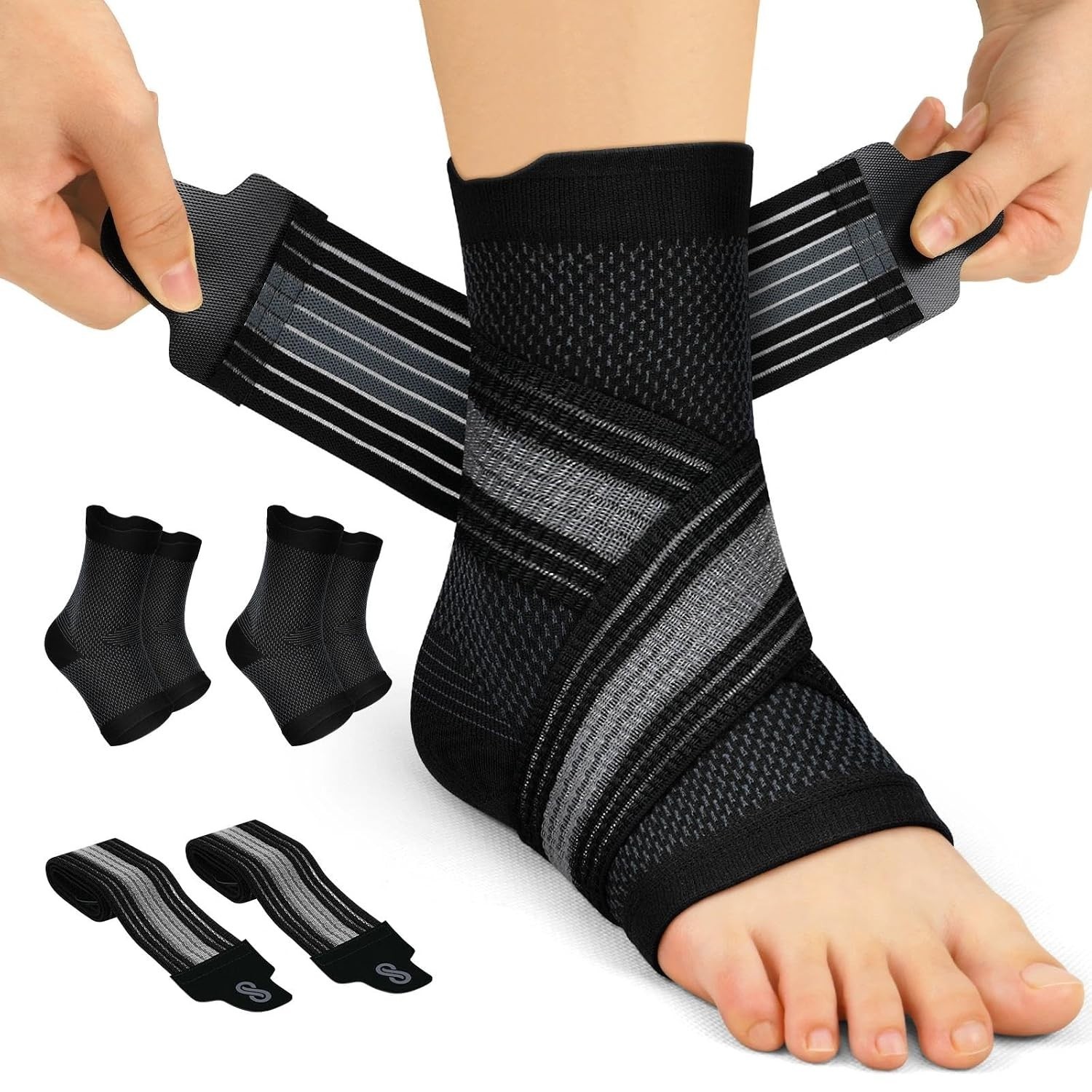 2 Pack Ankle Brace Support Compression Sleeve Fasciitis Pain Relief Foot Wrap