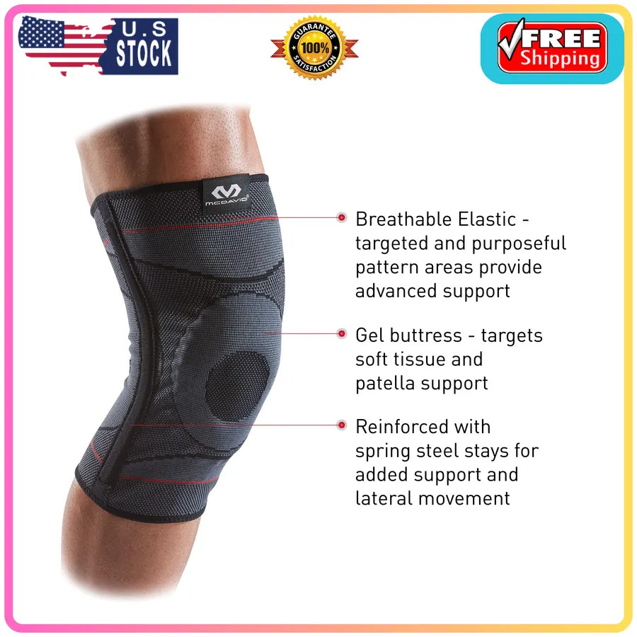 McDavid Knee Compression Knit Sleeve with Gel Buttress and Stays S/M