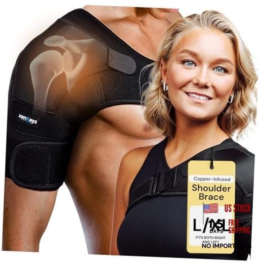 Shoulder Brace for Men & Women – Size (Chest 38-50″) L/XL Copper Infused Black