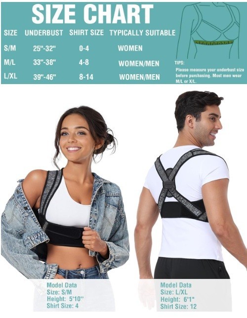 Posture Corrector for Women Men,BI-Straps Back Straightener – Bamboo Fiber XL