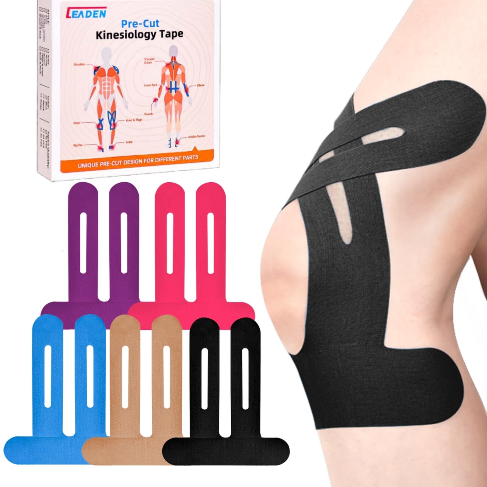 IEADEN Precut Kinesiology Tape for Knees, 20 Pcs, 5 Colors – Knee Support &