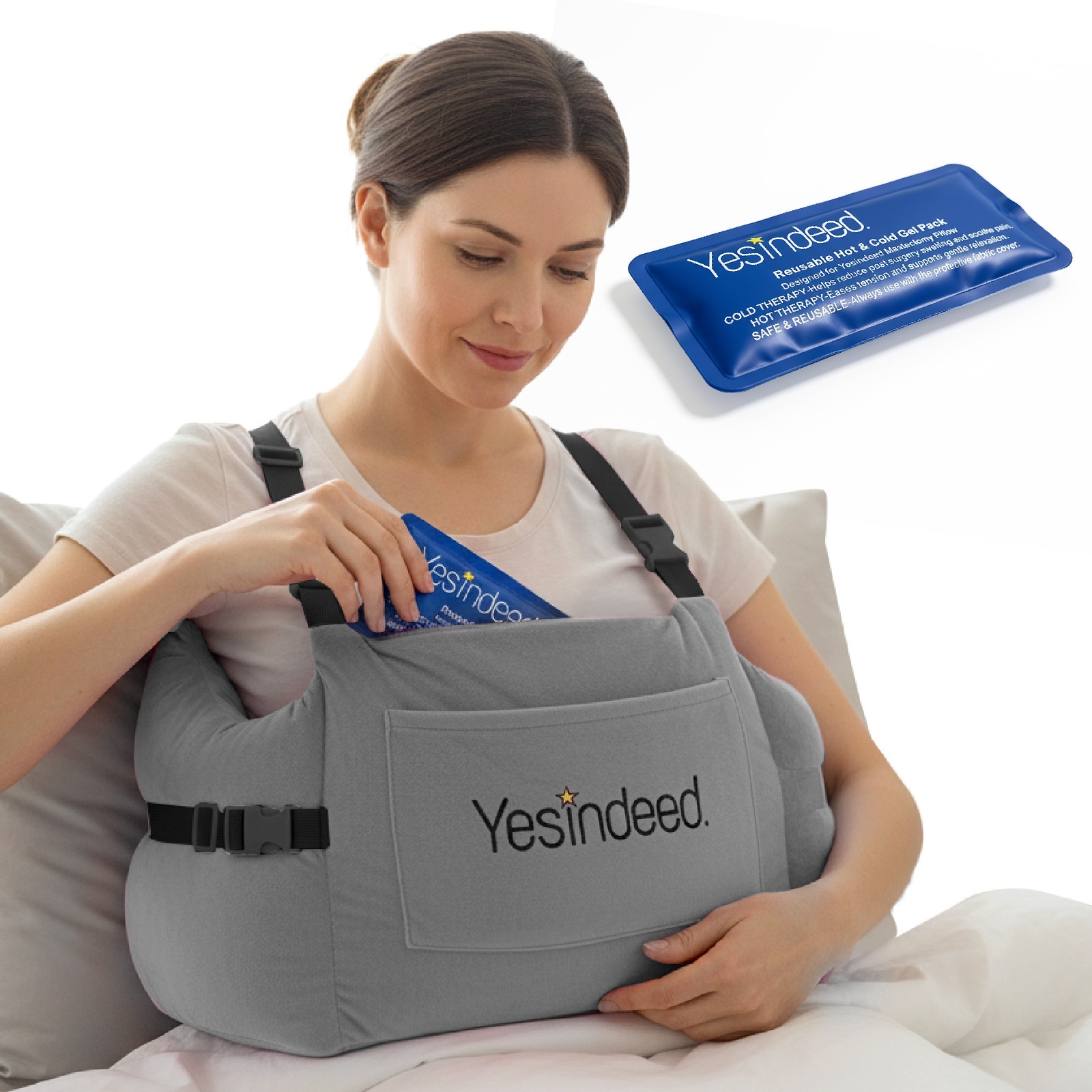 Post Mastectomy Pillow – Recovery Cushion with Strap, Shoulder Loops & Gel Pack