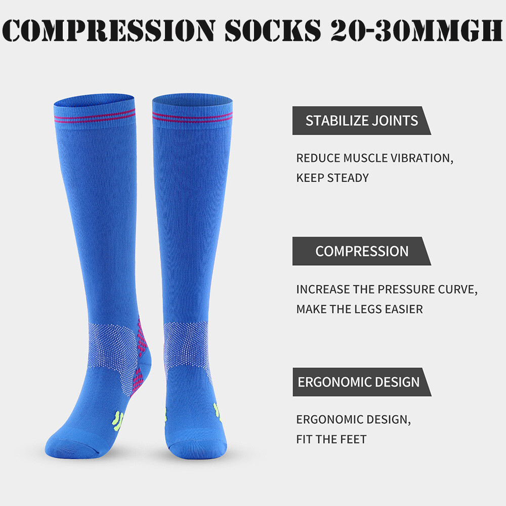 3 Pair Compression Socks Black+Blue+White Blood Circulation Promotion Stockings