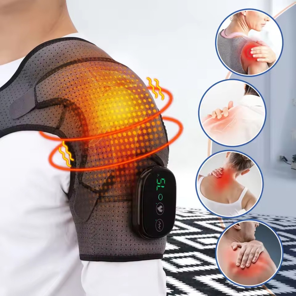 3 In 1 Electric Heated Shoulder Massager Brace with Vibration Joint Pain Relief-