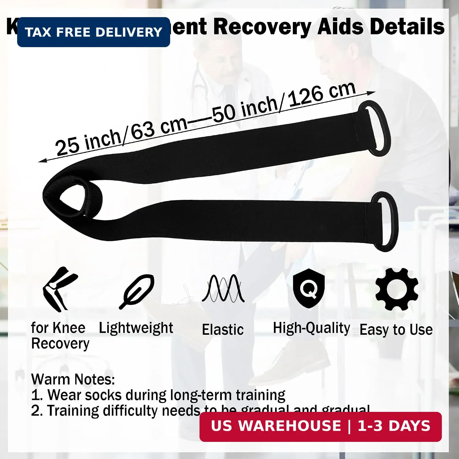 Knee Replacement Recovery Aids Kit – Leg Lifter Strap Elastic Exercise Bands for