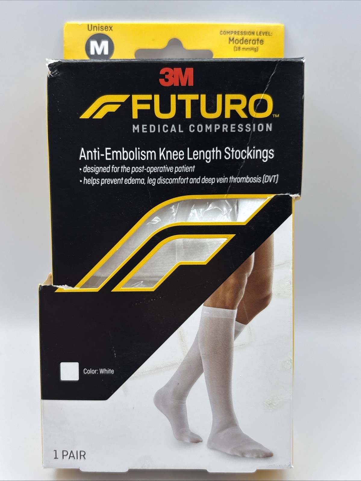 3M Futuro Knee Length Stocking Anti-Embolism Moderate Compression, White Sz: M