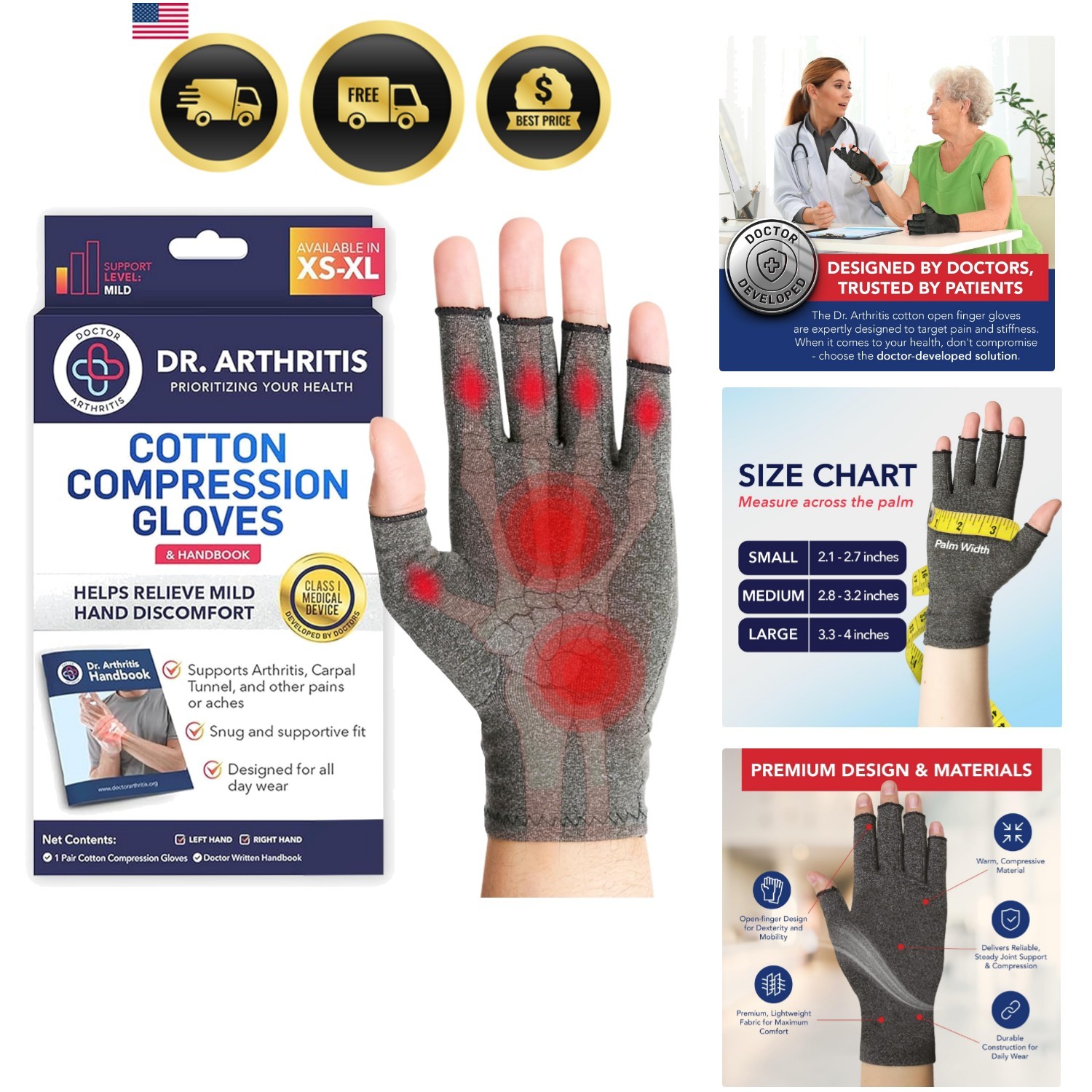 Doctor Developed Compression Gloves for Women and Men, Open-Finger Arthritis …