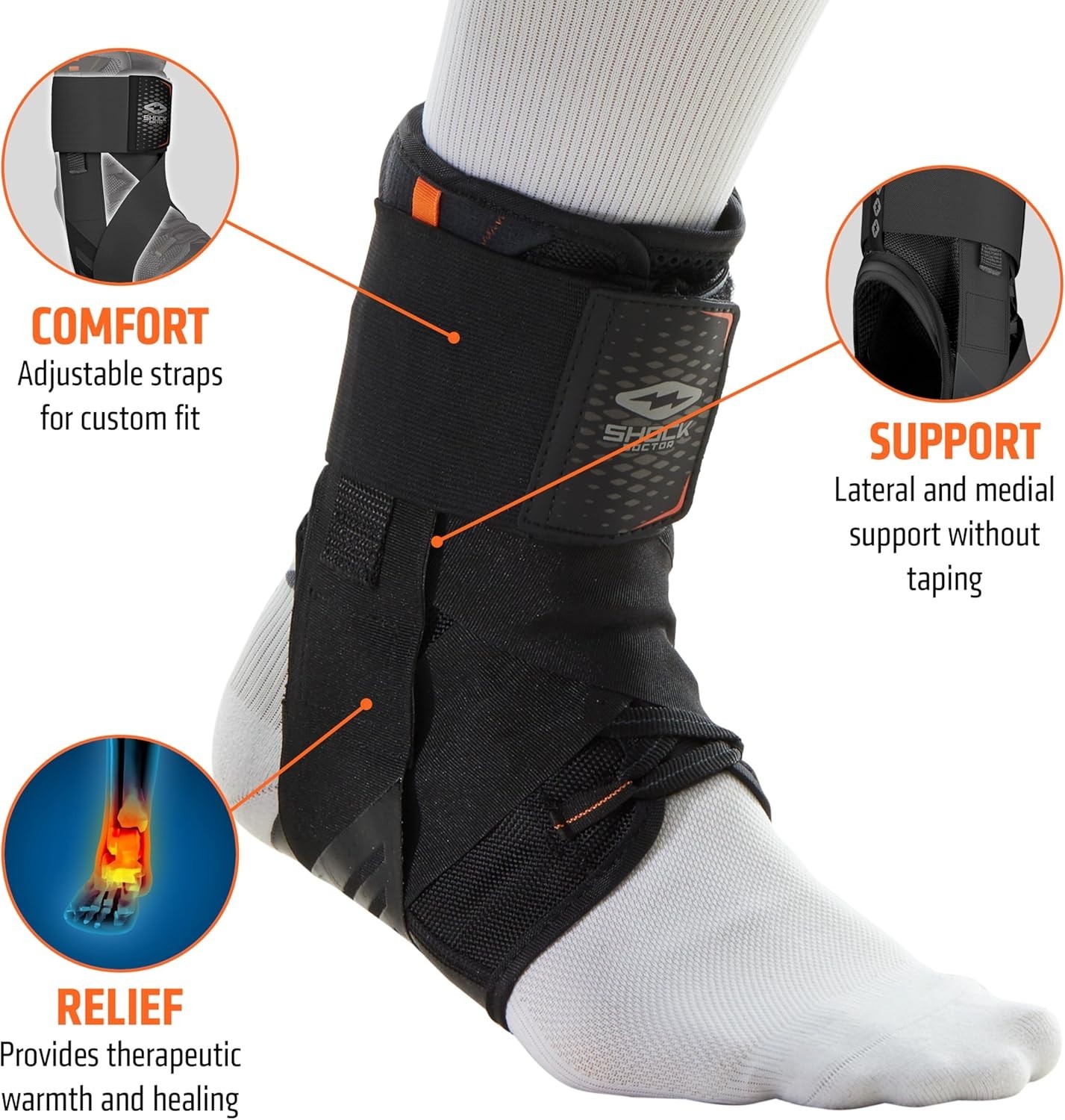 Shock Doctor Ultra Wrap Lace Ankle Brace Adult Medium Black Adjustable Support