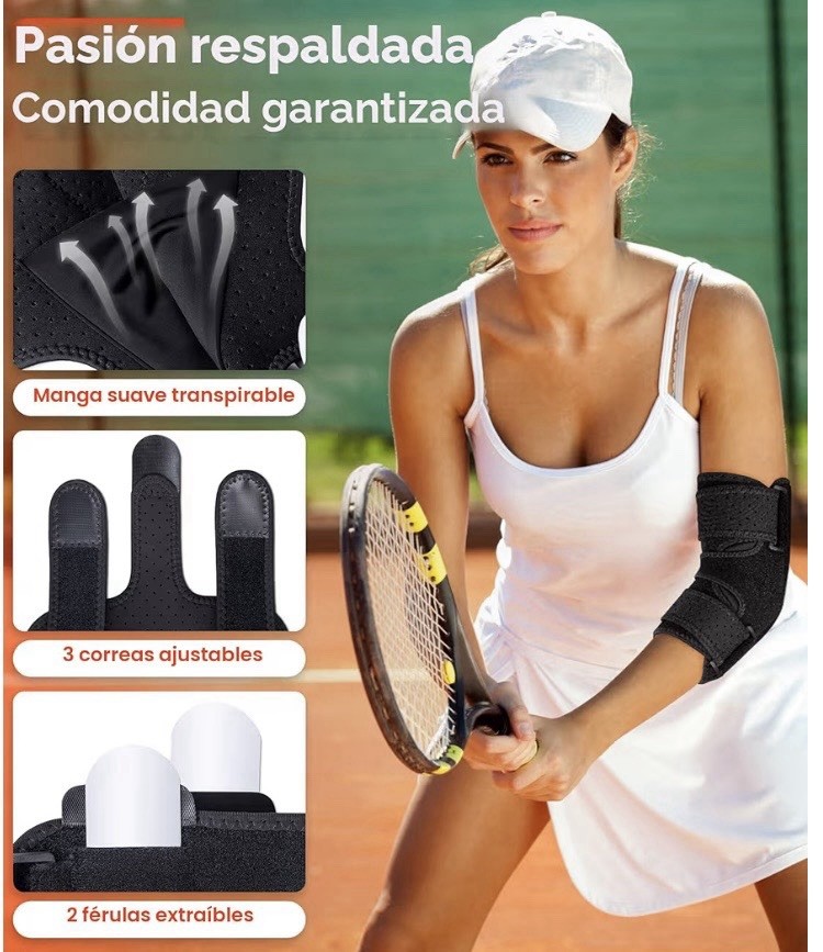 Adjustable Elbow Stabilization Brace, 3 Straps, 2 Removable Splints, Black