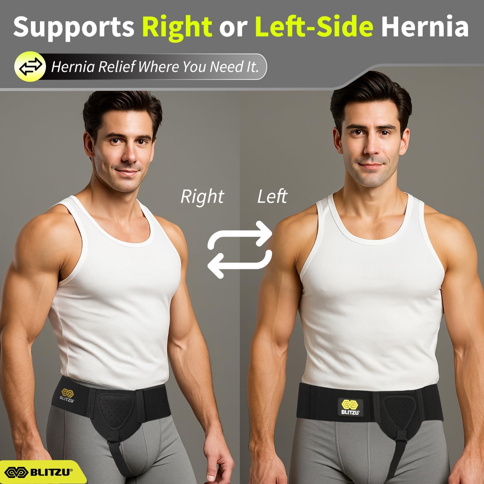 Adjustable Inguinal Hernia Support Belt for Men & Women, Left/Right Truss, Slim